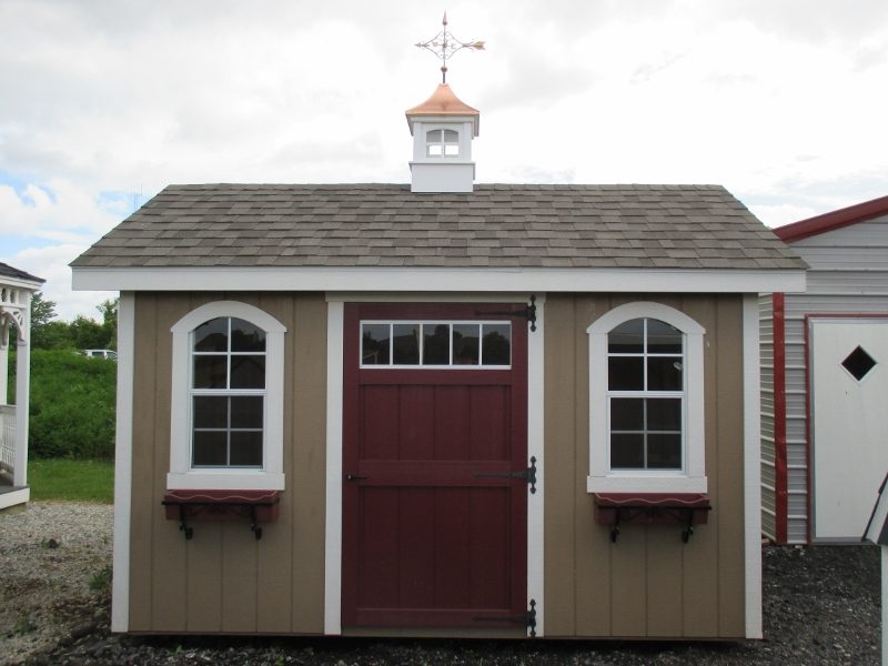 10x12 A-frame Shed, Light Green siding, Beige trim, Weatherwood roof, OPTIONAL Arch Top Doors, listed at $2,290, DISPLAY MODEL $2,061 Honey Brook